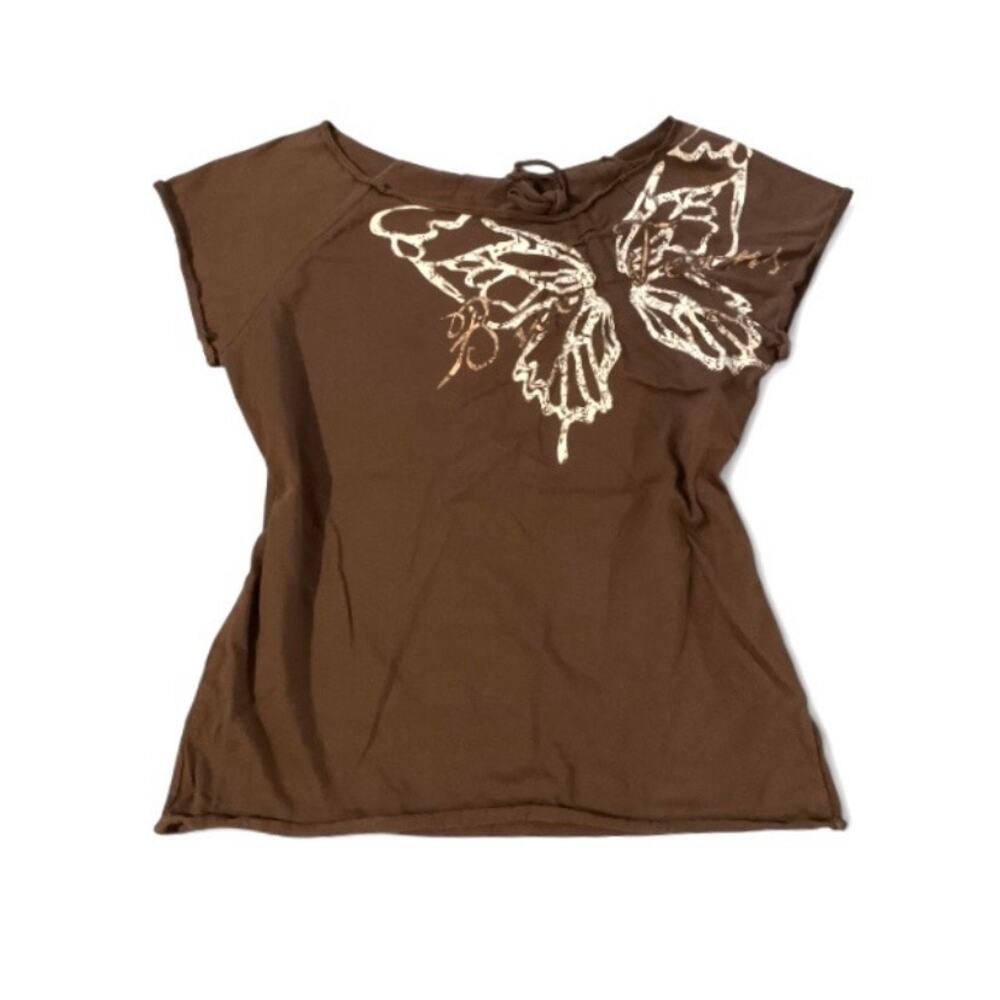 Vintage Y2K Brown Butterfly Print Grunge Tee